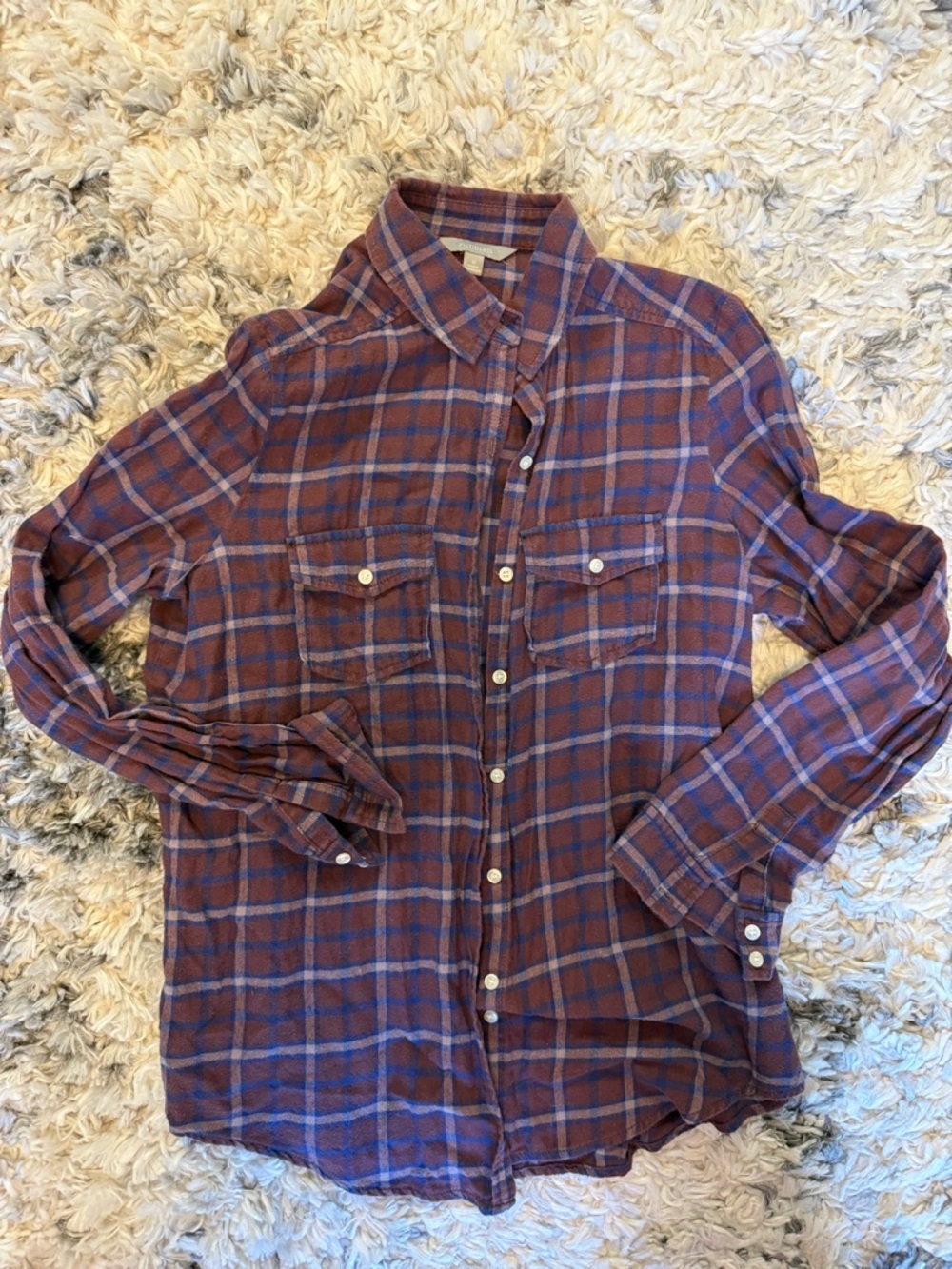 Rubbish size medium flannel Plaid Button-Down Shirt - Rust and Blue